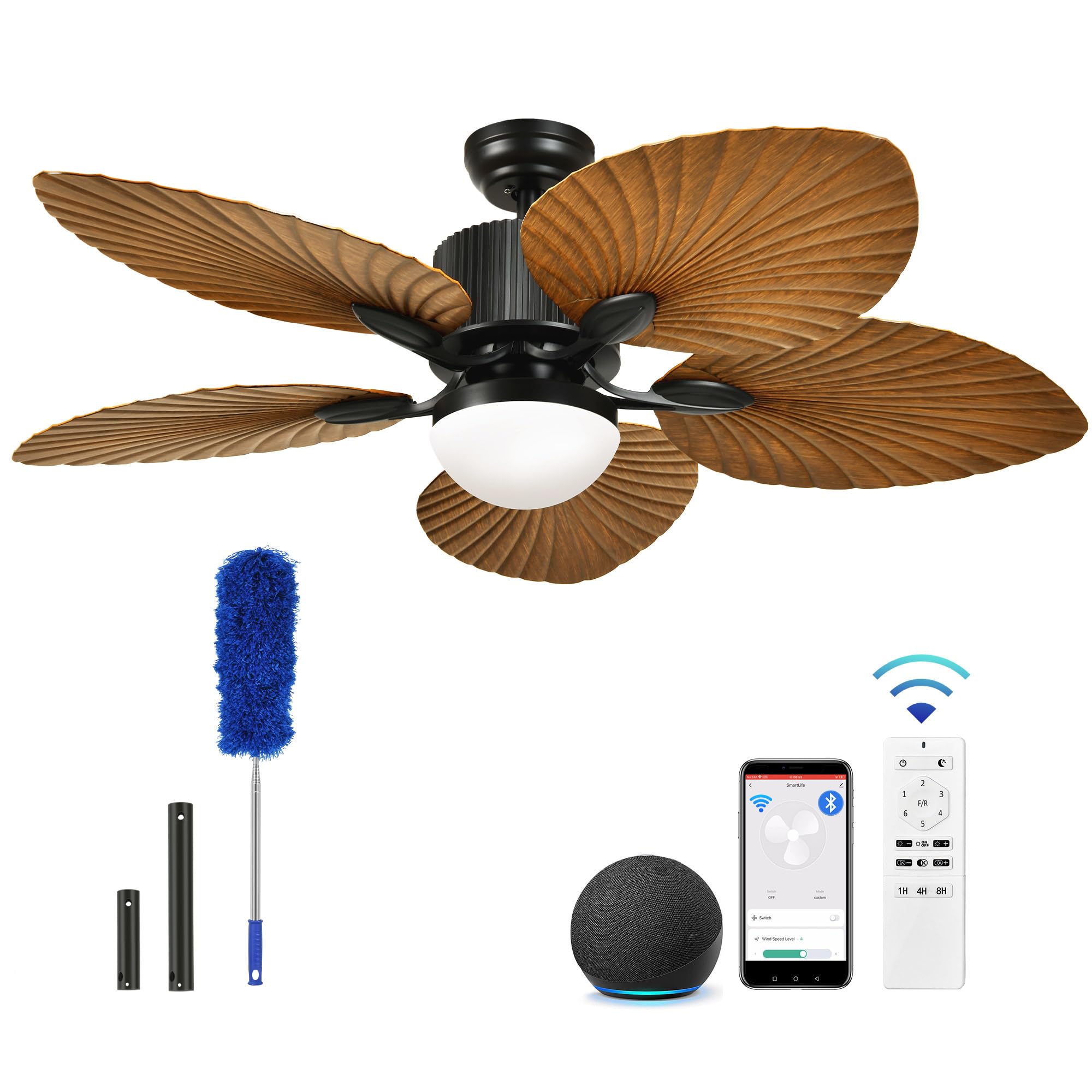 YITAHOME Tropical Ceiling Fan with Lights, 3 Ways Control, Dimmable 52 Inch Ceiling fan with Cleaner Duster, Smart Ceiling Fan Compatible with Alexa for Living Room, Dining Room