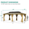 YITAHOME 12x20ft Hardtop Gazebo with Nettings and Curtains, Wood Grain Heavy Duty Double Roof Galvanized Steel Outdoor Combined of Vertical Stripes Roof for Patio, Backyard, Deck, Lawns, Brown