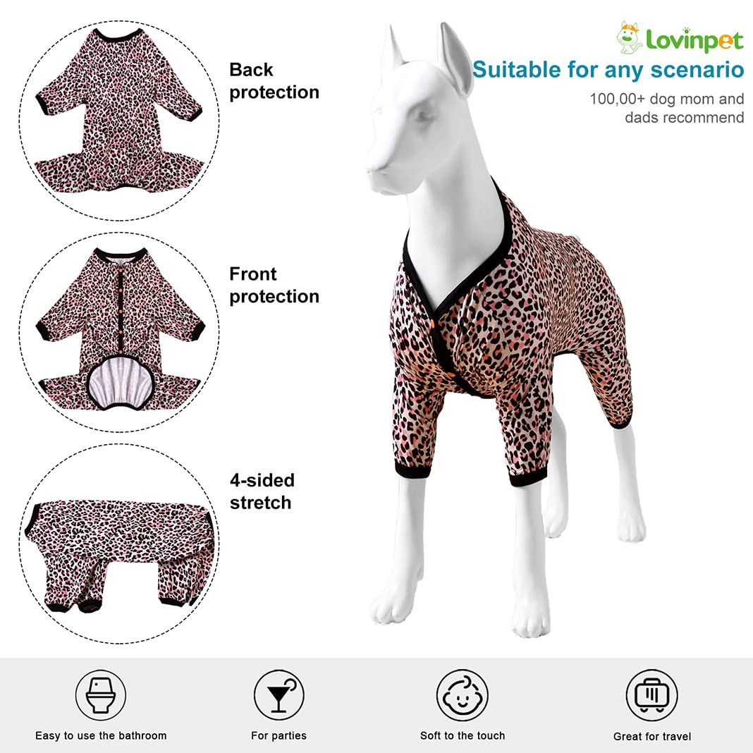 LovinPet Dog Pajamas Lovinpet Large, Double Brushed Stretch Knit, Neon Pink Cheetah Print, UV Protection, Pet Anxiety Lightweight Pullover Pet Pajamas, Full Coverage Dog Pjs,Leopard Pink XL