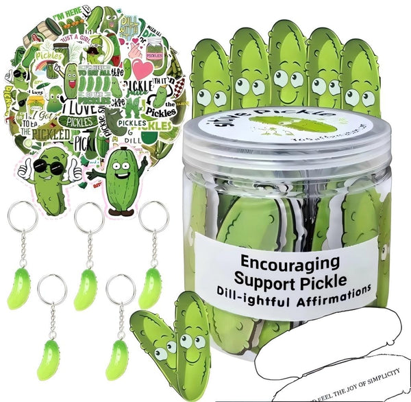 WPTHQPAS Positive Affirmation Pickle Jar – 100 Pcs Emotional True Support Pickle Gifts for Women & Teens (45 Cards, 50 Stickers, 5 Keychains) Encouragement Gift Set for Back-to-School, Teachers