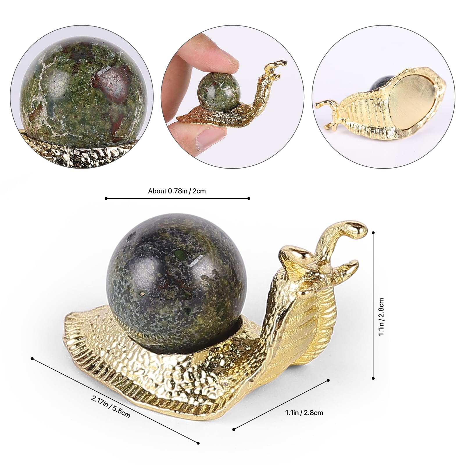 SHENGTIAN 2-Piece Set, 2-Inch Handcrafted Gold Snail Statues with 0.78-Inch Natural Dragon Blood Crystal Balls, Symbolizing Safety and Journey, Ideal for Desk and Home Decor (Dragon Blood)