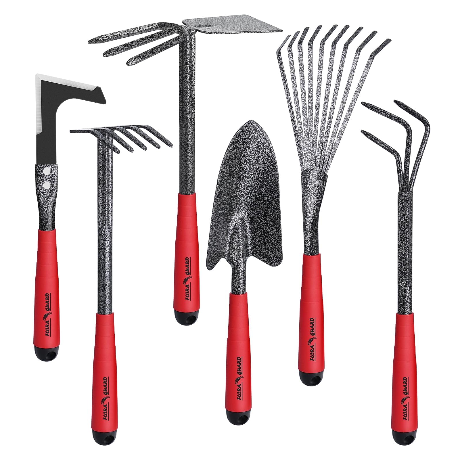 FLORA GUARD Garden Tool Set， 6 Piece Heavy Duty, Large Size Gardening Hand Tools, Sturdy & Durable, Classic Utility Gardening Gift for Men and Women