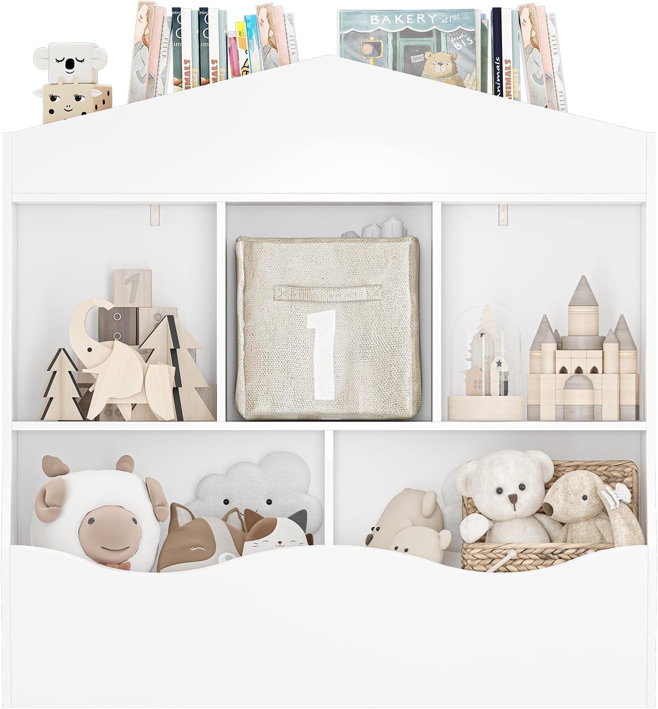 Kids Bookshelf Toy Storage Organizer for Kids Wooden Open Storage Cubby Children Small Bookcase Multifunctional Book Cabinet for Nursery,Playroom,Bedroom,Living Room,White