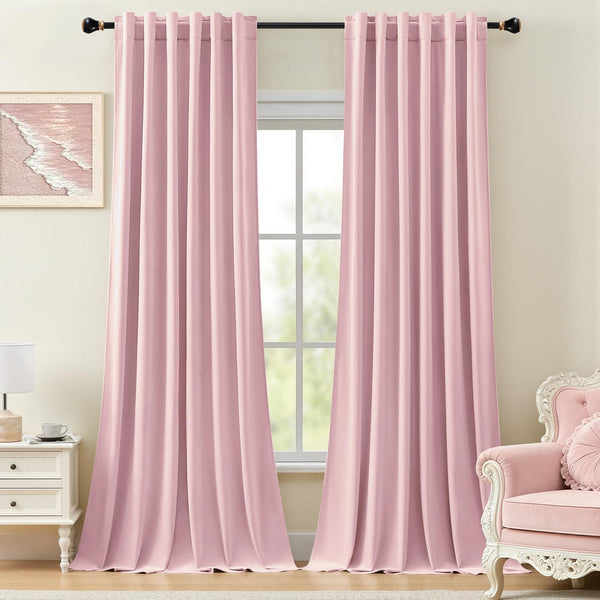 Baby Pink Velvet Curtains 84 Inches Long for Girls Bedroom, Luxury Room Darkening Thermal Insulated Blackout Curtain Window Drapes for Living Room Nursery, Back Tab Rod Pocket, W52 x L84, 2 Panels