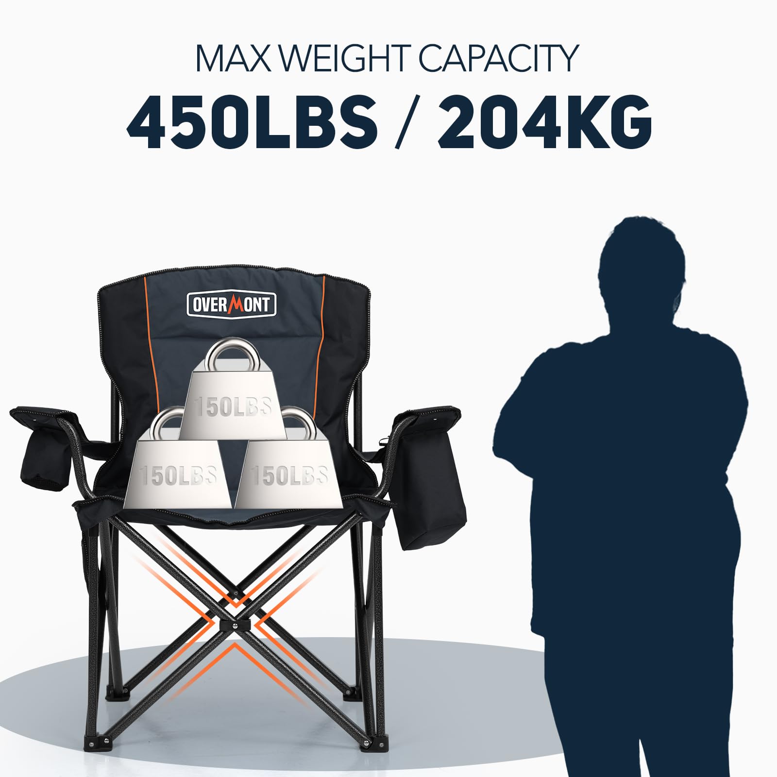 Overmont Oversized Folding Camping Chair - 450lbs Support with Padded Cushion Cooler Pockets - Heavy Duty Collapsible Chairs for Sports Garden Beach Fishing