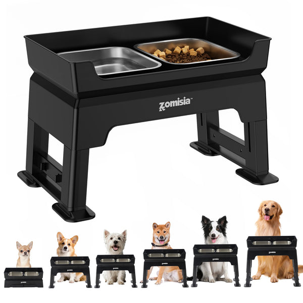 ZOMISIA 3-in-1 Elevated Dog Bowls Dual Layer - Mess Proof 6 Heights Adjustable Raised Dog Bowl Stand 6
