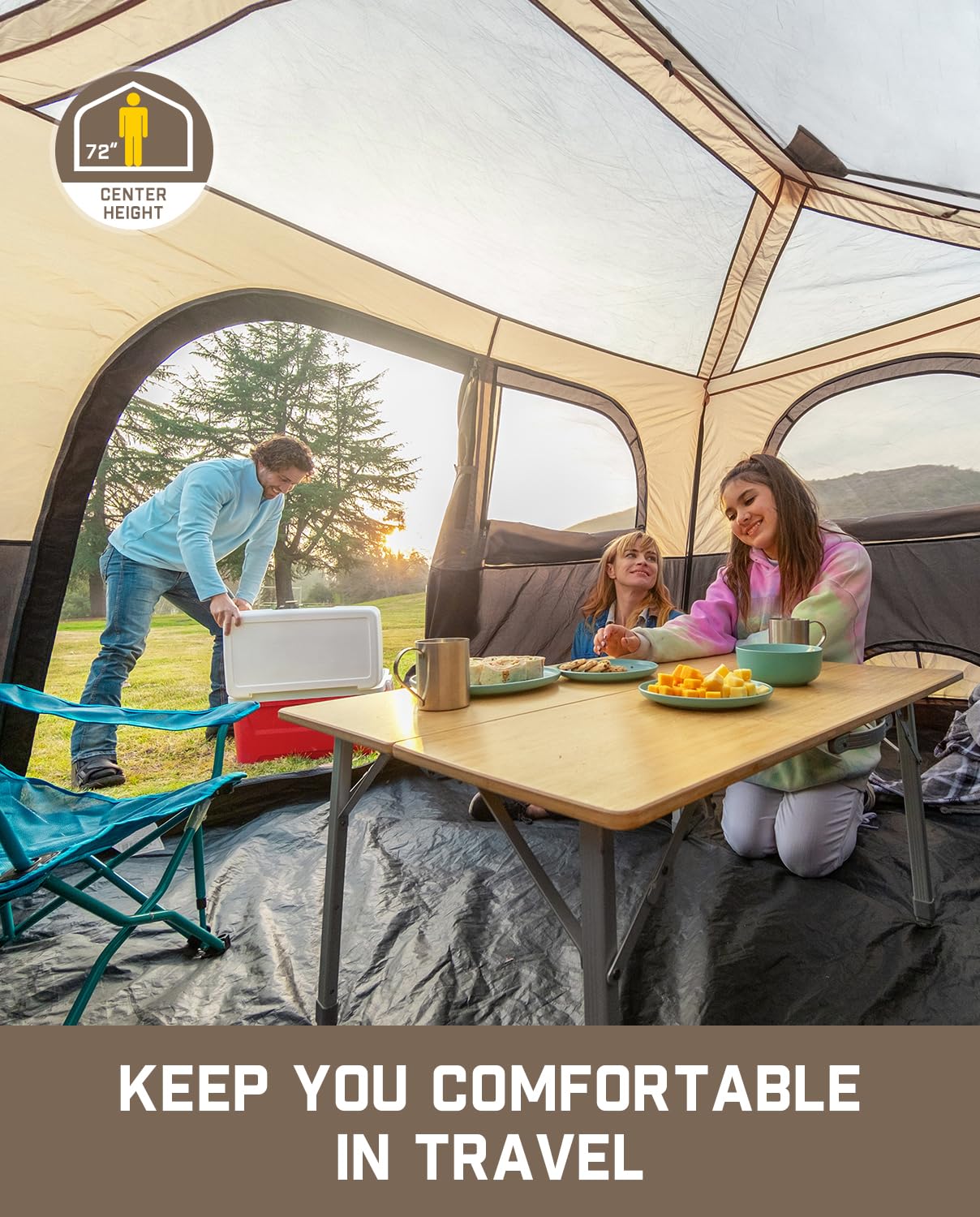 FanttikOutdoor Zeta C6 Pro Max Instant Cabin Tent 6 Person Camping Tent Setup in 60 Seconds with Rainfly & Windproof Portable with Carry Bag for Family Camping & Hiking, Upgraded Ventilation, Khaki