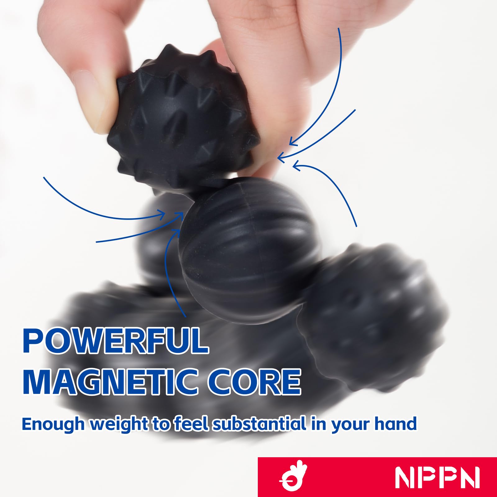 NPPN Large Magnetic Sensory Fidget Ball Toy for Adults, Silent Textured Silicone Magnet Ball Desk Toys for Anxiety Stress Relief Autism ADHD (Black)