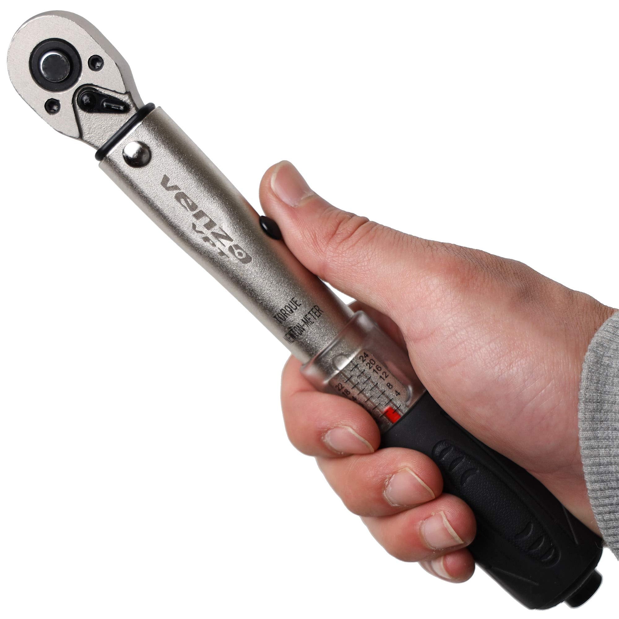 Venzo 1/4 Inch Drive Click Torque Wrench Set 2-22Nm Bicycle Maintenance for Road & Mountain Bikes, Motorcycle Multitask - Includes Allen & Torx Sockets, 4mm & 5mm