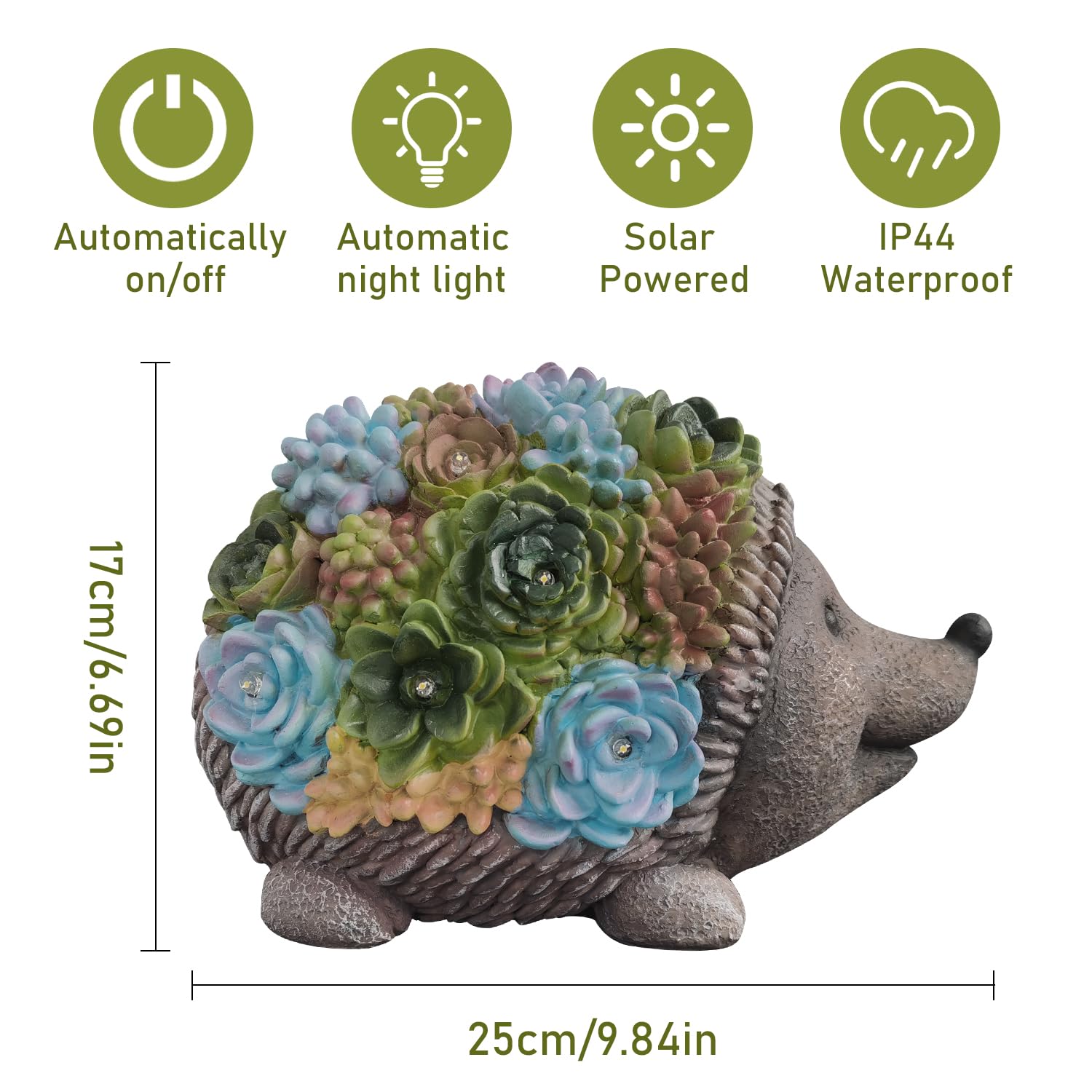 AXEN Solar Garden Outdoor Statues Hedgehogs with Succulent and 7 LED Lights, Outdoor Decorations for Garden Patio Lawn Balcony Yard, Unique Housewarming Gifts