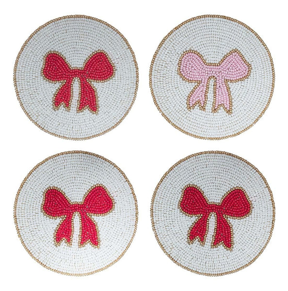 Folkulture Valentine Beaded Coasters Set of 4 (4″) | Handmade Boho Drink Coasters, Decorative Table Protection for Coffee & Cocktails | Romantic Gift for Her | Cute Valentine Table Décorations