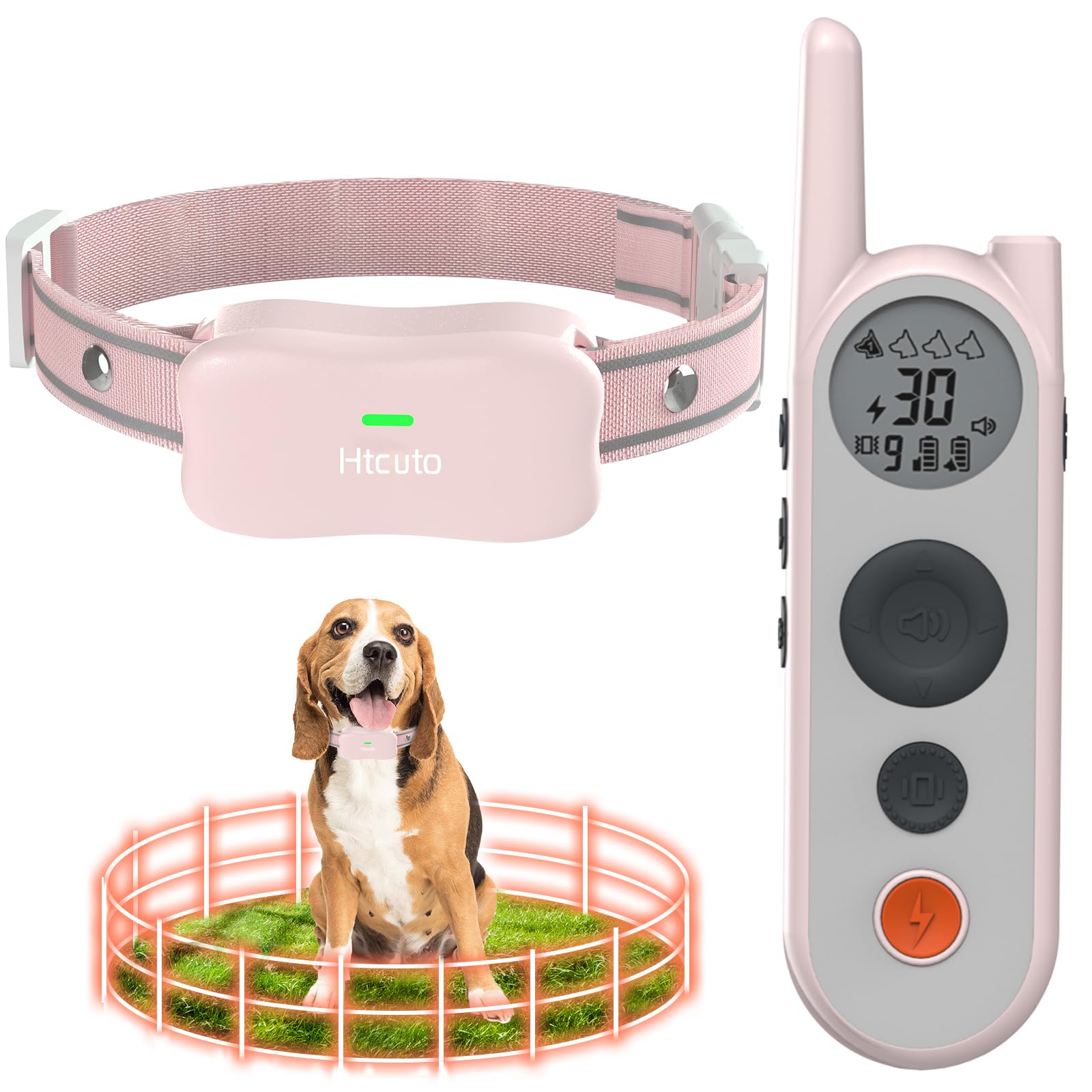 Htcuto Wireless Dog Fence System for Invisible Fence for Dogs Electric Shock Collar for Dogs Training Collar with Remote Portable Waterproof Safe Pet Containment System for 1 Large Medium Small Dog