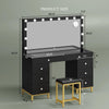 DWVO Vanity Desk with Mirror and Lights, Large Vanity Set with Power Outlet, Makeup Table with 8 Drawers, Dimmable 3 Lighting Colors, Makeup Desk for Bedroom and Dressing Room, Black