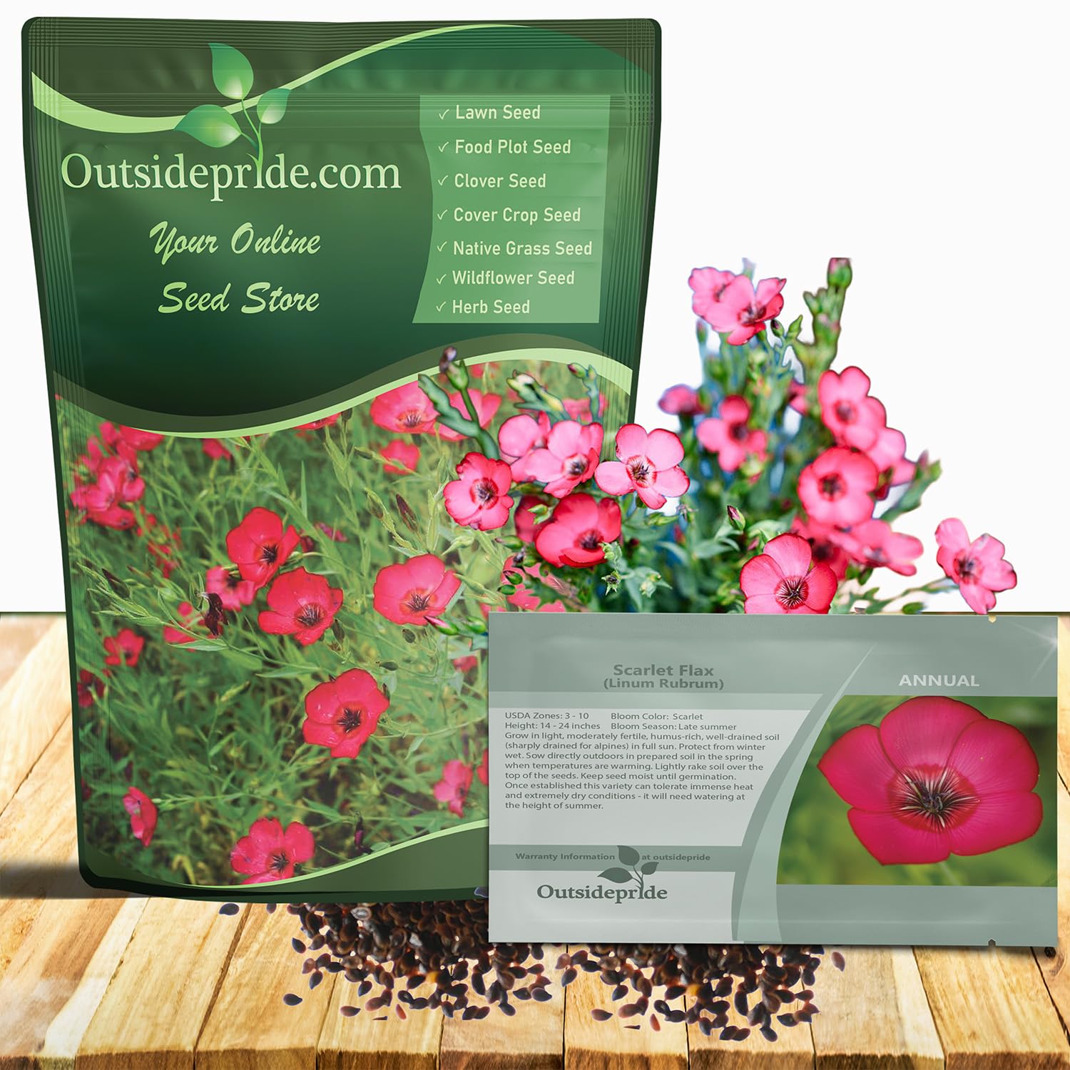 Outsidepride Scarlet Flax Seeds - 1/4 lb Annual Flower Seeds for Planting, Self-Seeding, Drought-Tolerant w/Compact Growth, for Small Gardens, Meadows, Borders, or Mass Plantings