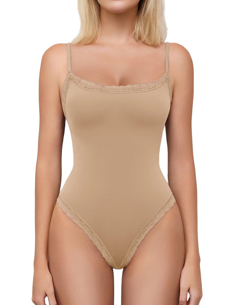 Avidlove Square Neck Bodysuit Sexy Square Neck Body Suits Thong Lace Trim Nude Sleeveless One Piece