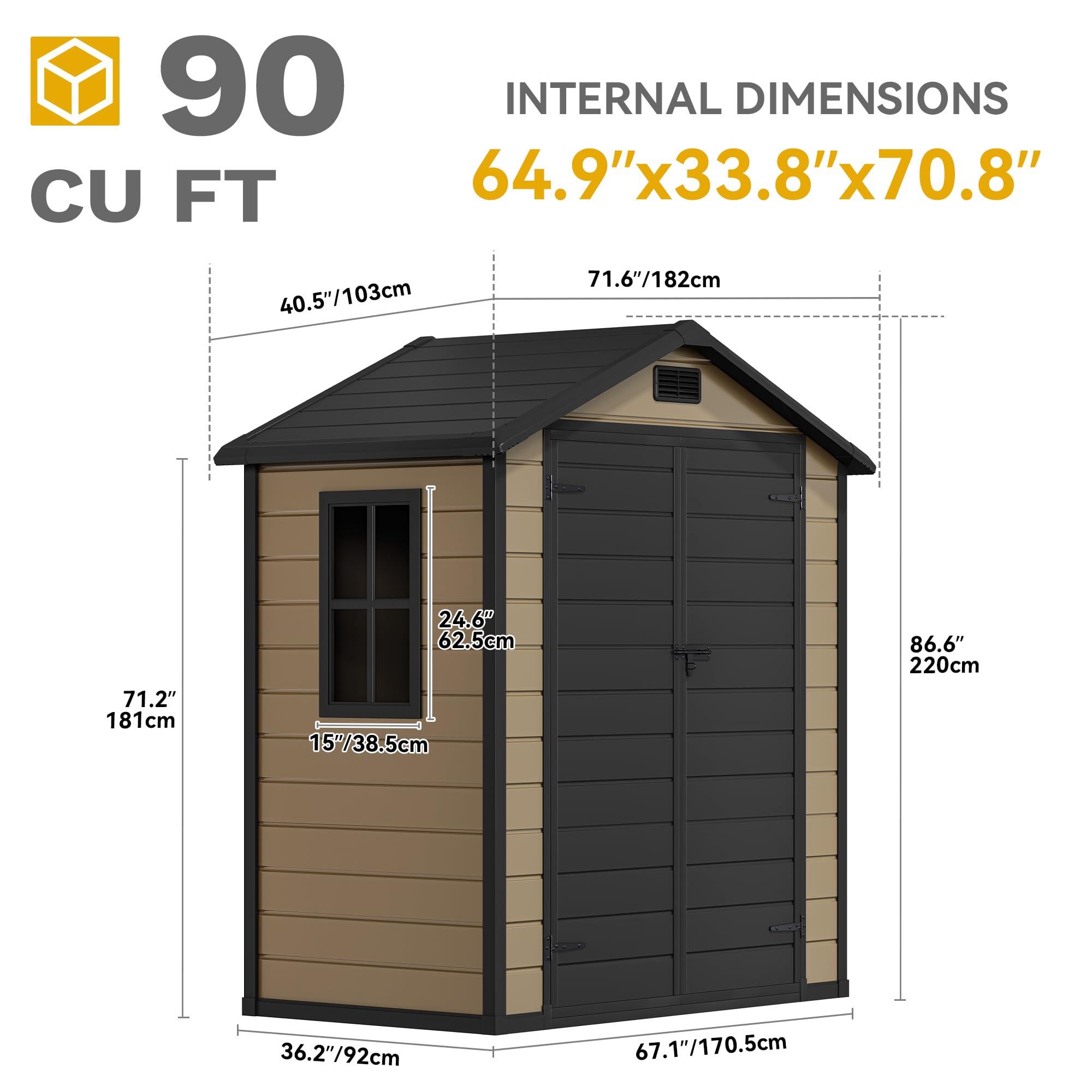 DWVO 6.2x3.4 FT Outdoor Resin Storage Shed with Floor, All-Weather Bike Storage Shed with Lockable Door, Window and Vent, Waterproof Plastic Tool Storage for Garden, Backyard, Patio, Lawn, Brown