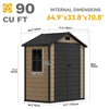 DWVO 6.2x3.4 FT Outdoor Resin Storage Shed with Floor, All-Weather Bike Storage Shed with Lockable Door, Window and Vent, Waterproof Plastic Tool Storage for Garden, Backyard, Patio, Lawn, Brown