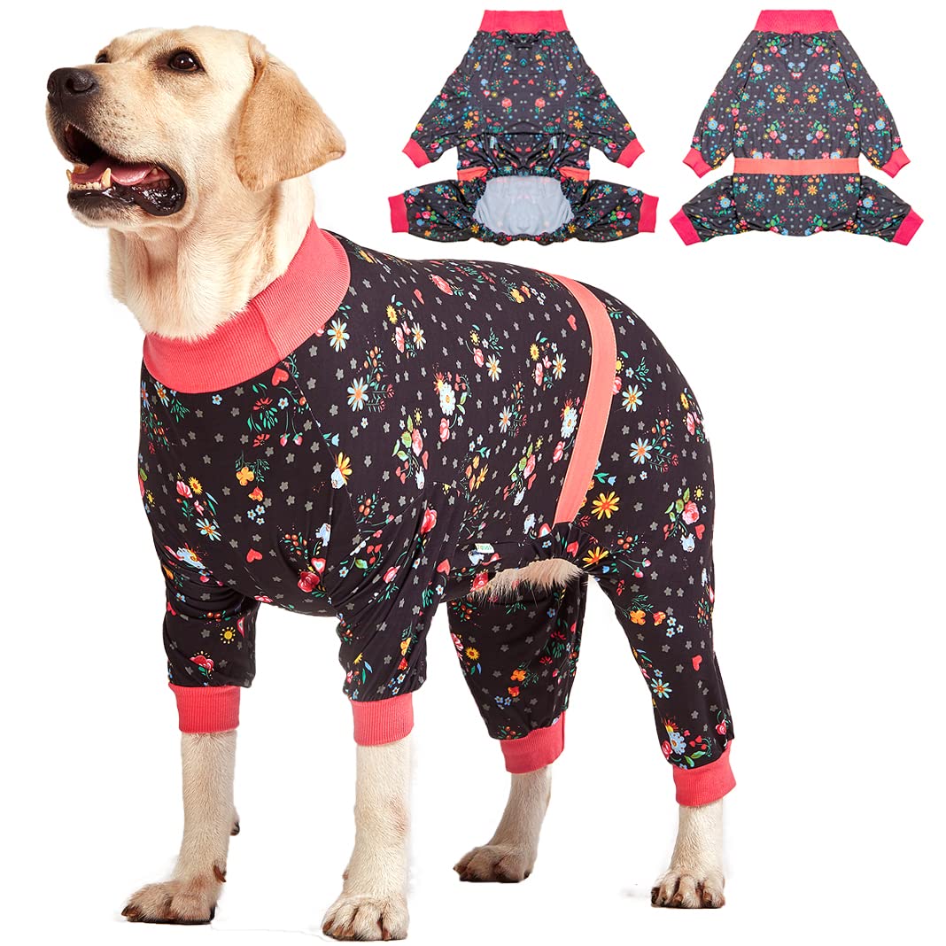 LovinPet Large Dog Pajamas, Post Surgery Onesie for Large Breed Dogs, Reflective Stripe, Breatheable Stretch Jersey Knit, Nighttime Print, Dog Jammies, Pet PJ's, Pet Pajamas for Dogs, 2XL