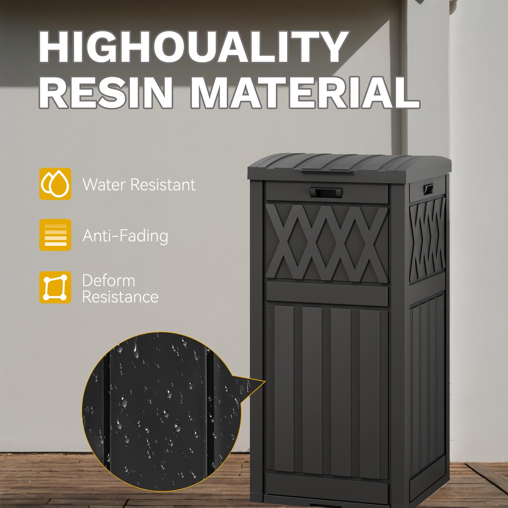 YITAHOME Outdoor Trash Bin with Layered Lid & Drip Tray 33 Gallon, Resilient Waterproof Garbage Can for Kitchen, Patio, Deck, and Backyard (Black)