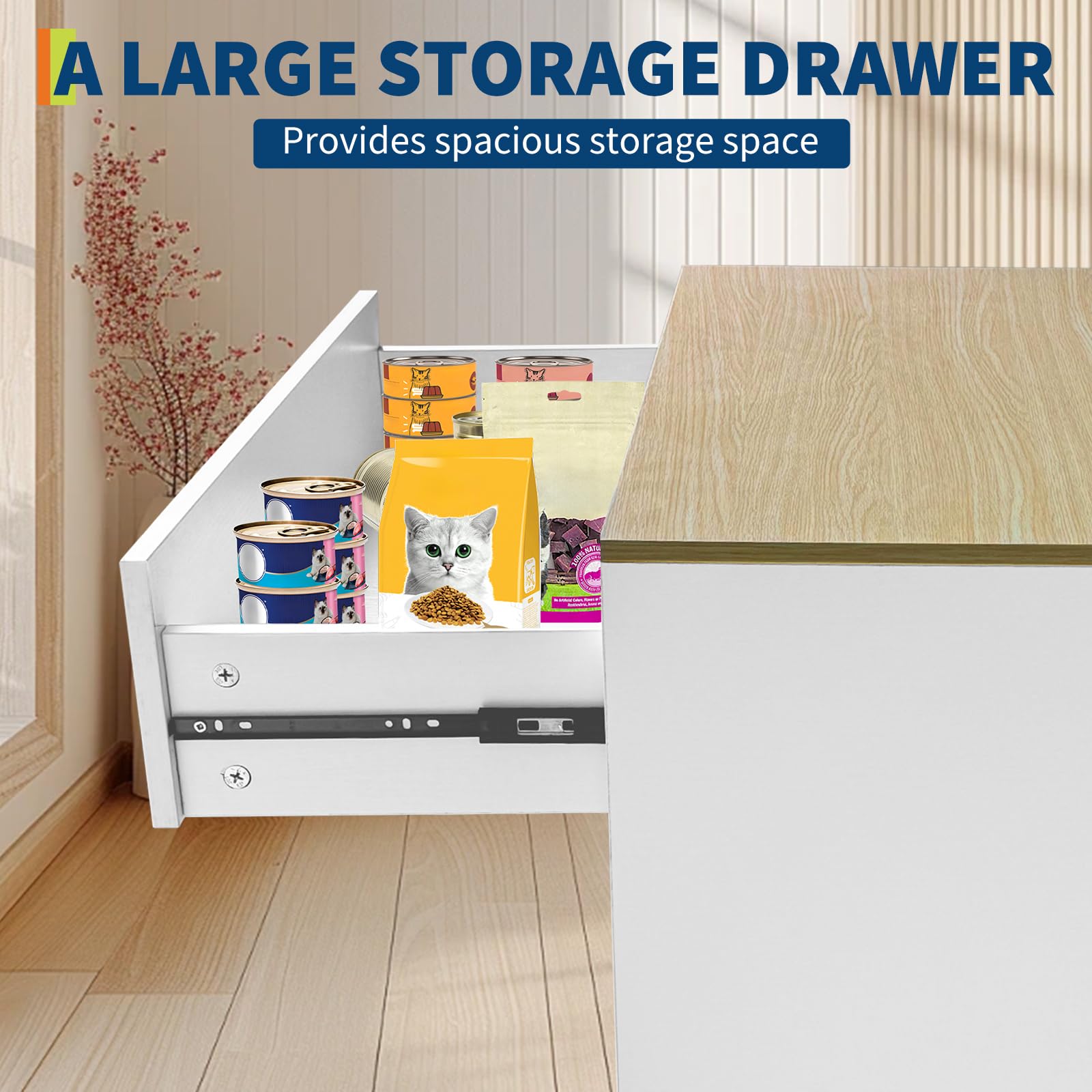 GarveeLife Hidden Cat Litter Box Furniture with Storage Drawer, Wood Cats Litter Enclosure Cabinet with 2 Sisal Doors, Hidden Enclosed Kitty Litter Box Cabinet Dog Proof for Living Room White