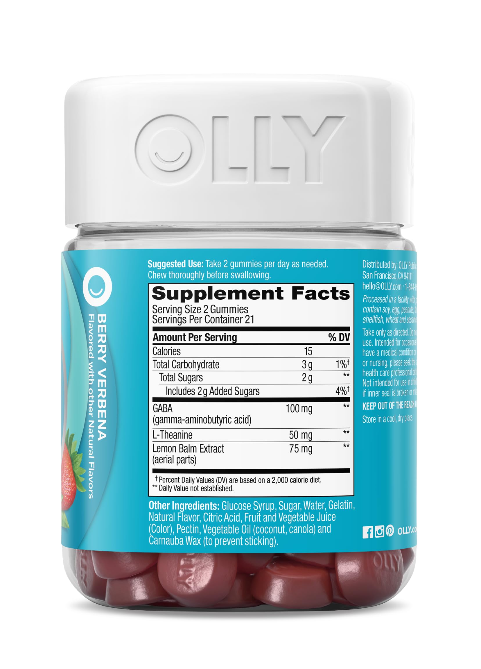 OLLY Goodbye Stress Gummy, GABA, L-Theanine, Lemon Balm, Stress Relief Supplement, Berry - 42 Count