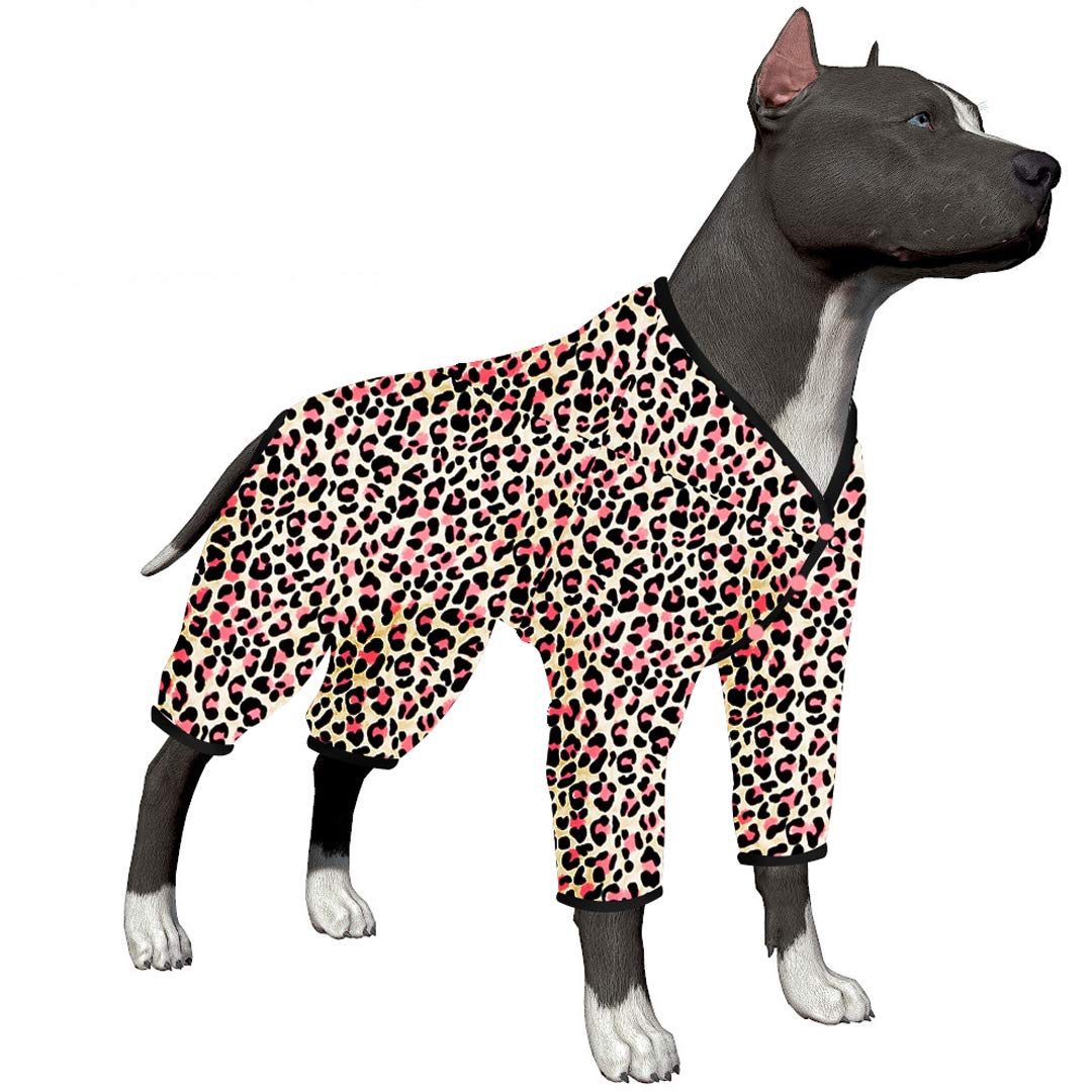 LovinPet Dog Pajamas Lovinpet Large, Double Brushed Stretch Knit, Neon Pink Cheetah Print, UV Protection, Pet Anxiety Lightweight Pullover Pet Pajamas, Full Coverage Dog Pjs,Leopard Pink XL