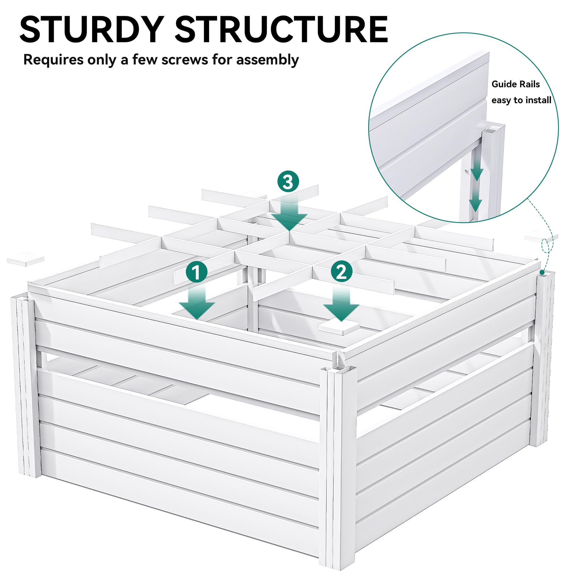 YITAHOME 4x4x2 FT Plastic Raised Garden Bed Kit, Large Outdoor Above Ground Planter Box with Growth Grid for Plants, Vegetables, and Flowers, Easy Installation, White