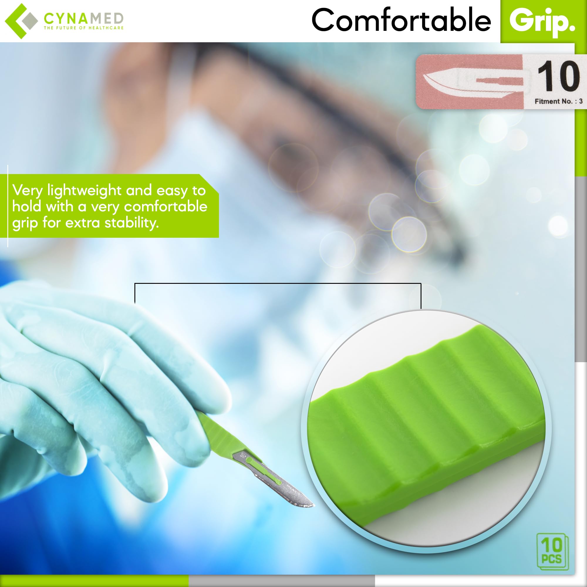 Cynamed Disposable Scalpel Blades| Sharp, Tempered Stainless-Steel Blades | Pack of 10 Sterile Scalpel Knives| Plastic Handle| Individual Pouches| for Dermaplaining, Podiatry, Crafts & More (No.10)
