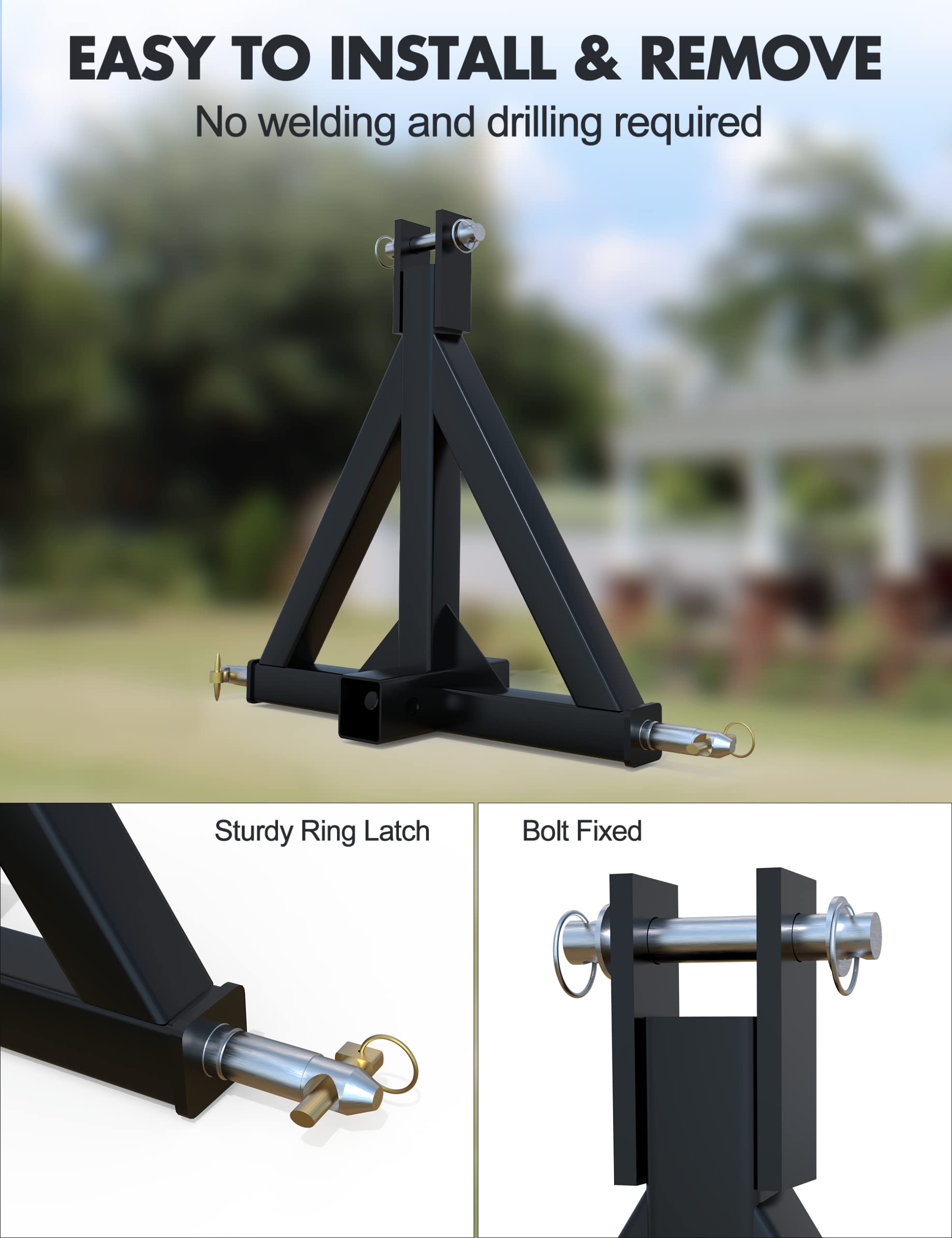 KYBOLT 3 Point 2" Trailer Hitch Receiver Heavy-Duty for Category 1 Tractors Compatible with Kubota, BX, LM25H, WLM Tractor, NorTrac, Yanmar, Kioti, Cat, John Deere