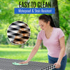 Premium Picnic Table Cover with Bench Covers Vinyl Fitted picnic table covers with Elastic RV Camping Accessories and Camper must haves Waterproof (Black Gingham, 96 x 30(8ft)) with skewers