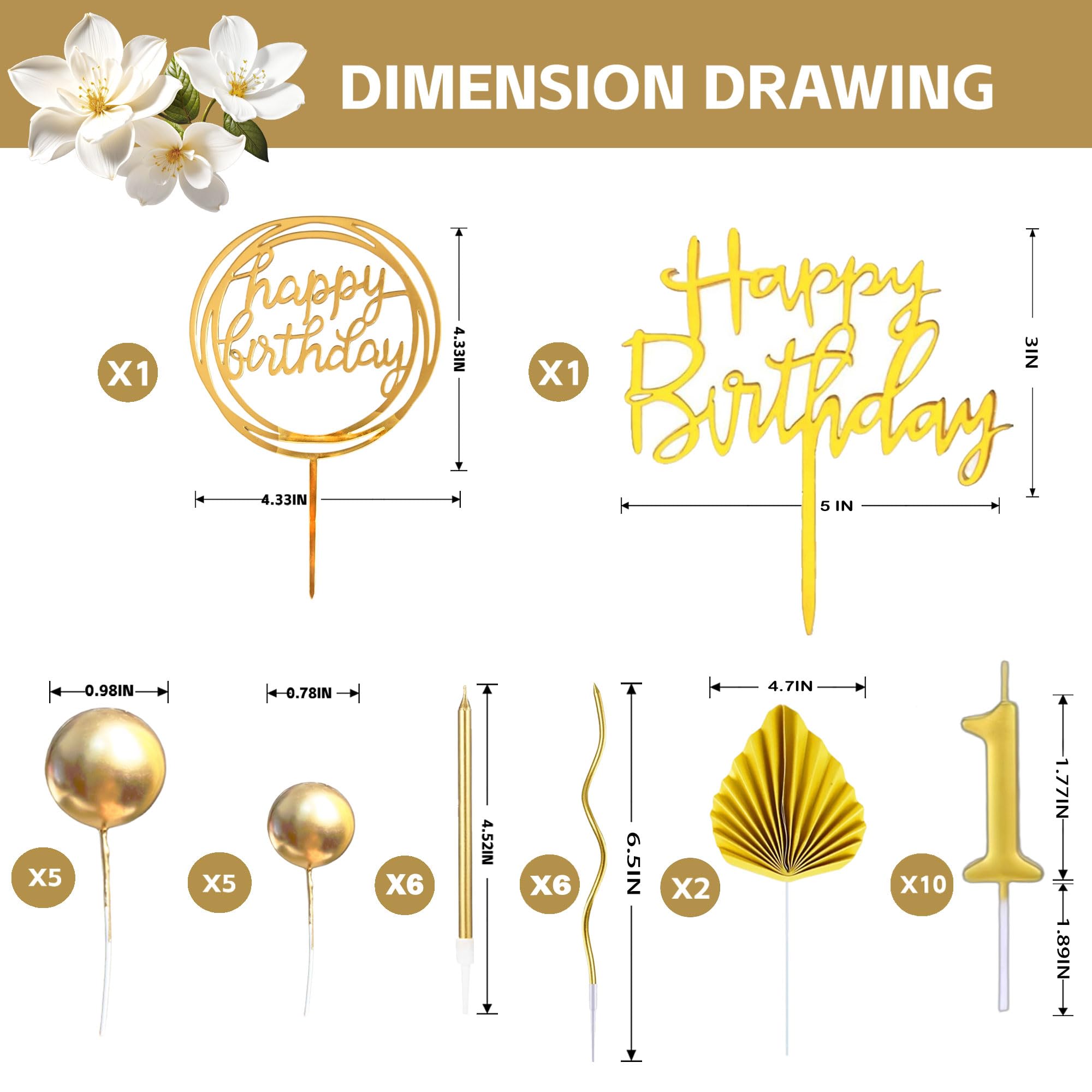 Happy Birthday Candles For Cake, Tyotrbs 36 Pcs Birthday Candles, Happy Birthday Cake Toppers Decorations DIY Cake Decor for Men Women Wedding Anniversary