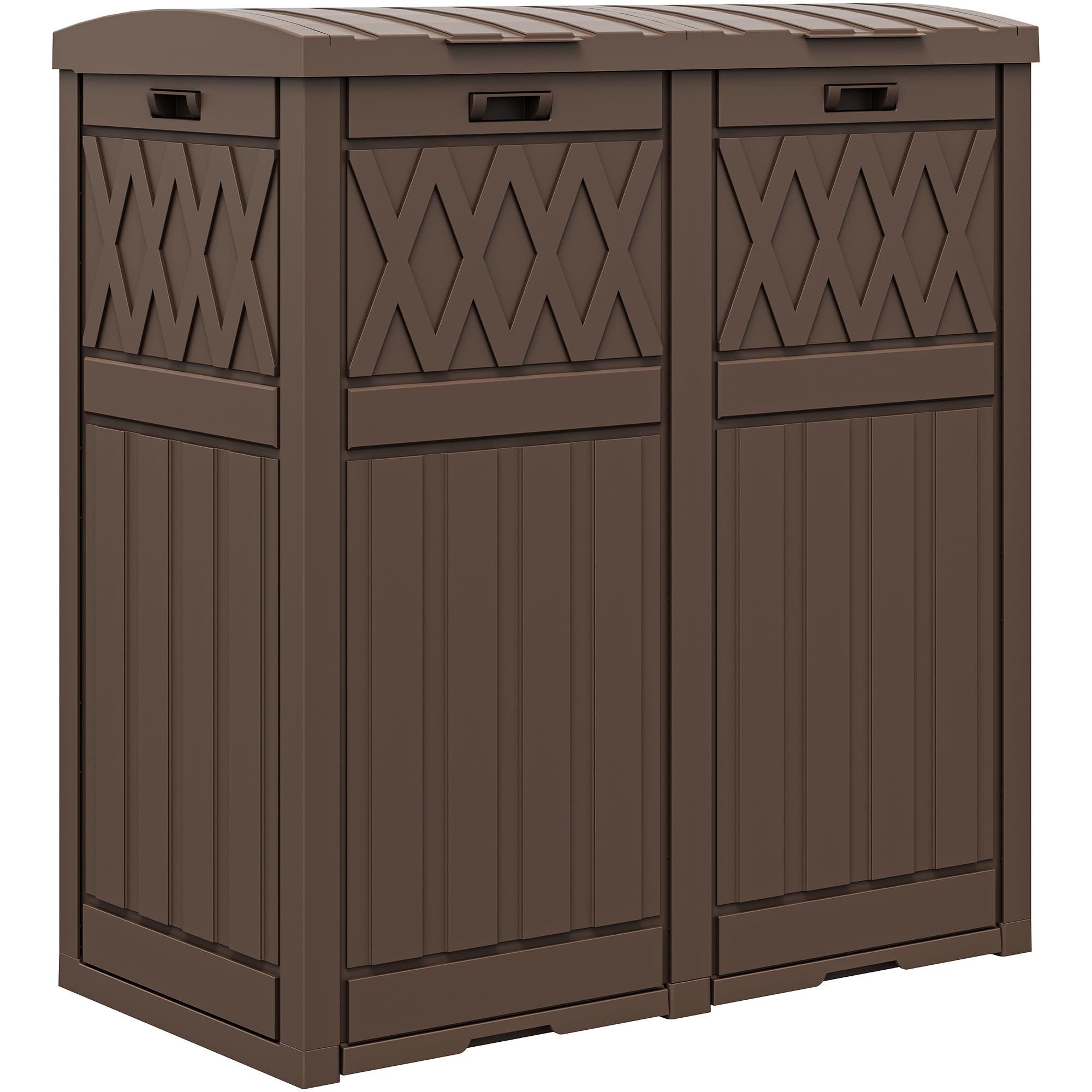 DWVO 76 Gallon Garbage Dual Can, Resin Outdoor Trash Can with Tiered Lid and Drip Tray, Waterproof Trash Bin for Patio, Kitchen, Backyard(Brown)