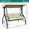 YITAHOME Porch Swing Bed 3-Seats Outdoor Patio Heavy Duty Swing Chair with Adjustable Canopy Removable Cushion, Suitable for Adult in Garden, Poolside, Balcony, Beige