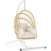 YITAHOME Hanging Egg Chair with Stand, Rattan Wicker Swing Egg Chair with Cushion, 370lbs Capacity, Foldable Hanging Basket Chair for Porch, Garden, Bedroom, Balcony - Beige