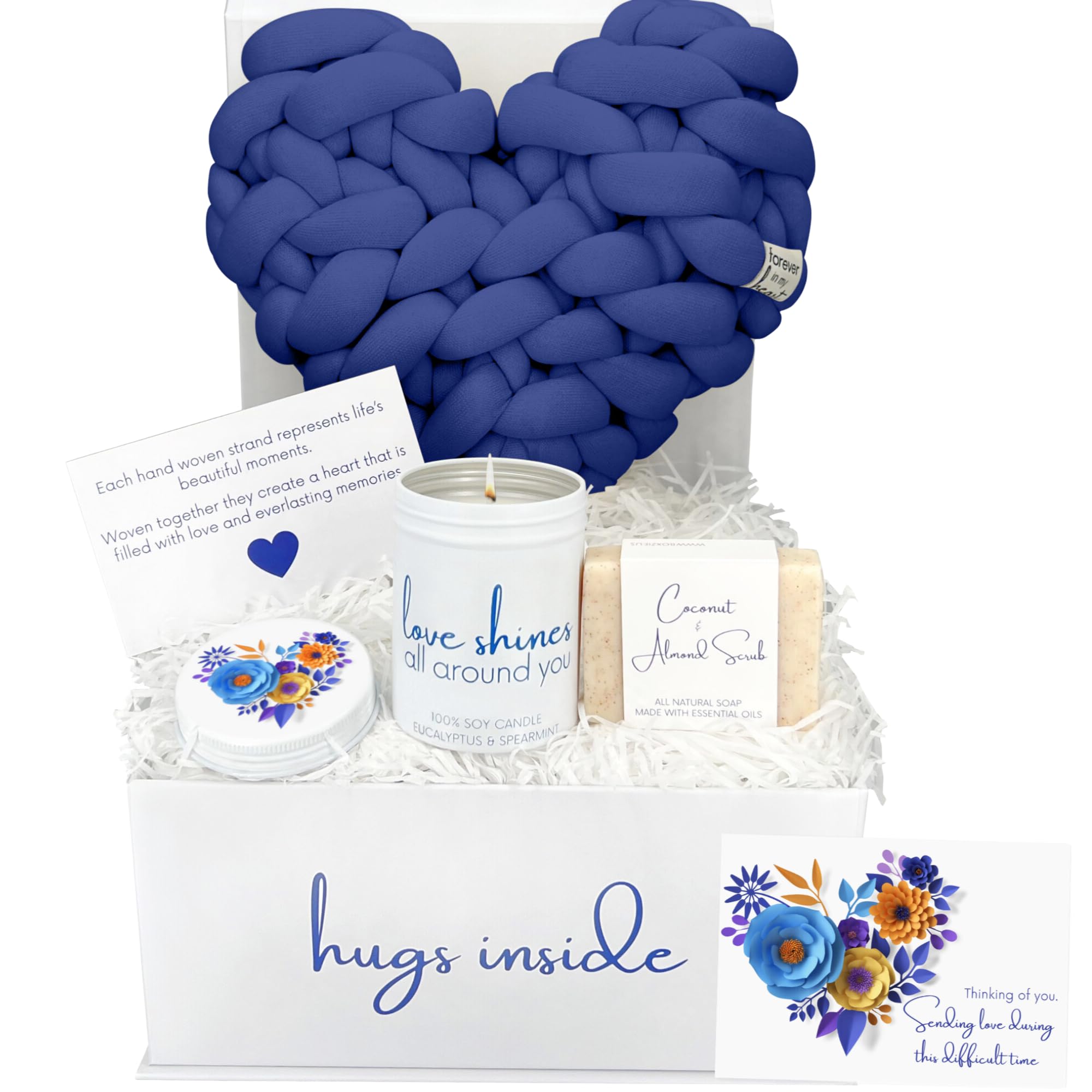 Boxzie Sympathy Gifts, Condolence Gift Box, Bereavement Basket, Sorry for Your Loss Care Package, Thinking of You Grief Boxes for Women, Men, Friend – Condolences Navy Pillow (Modern, Blue, 1)