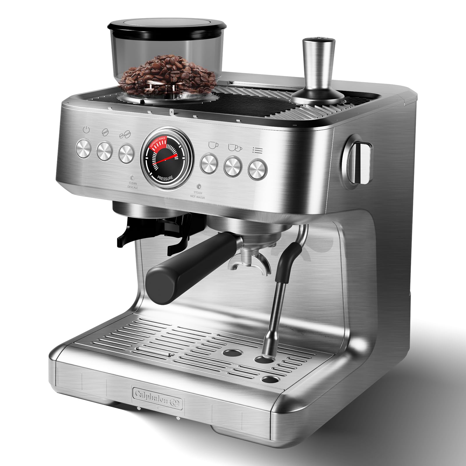 Garvee 20 Bar Espresso Machine, Espresso Maker with Grinder and Milk Frother Steam Wand, Professional Coffee Machine with 96 Oz Removable Water Tank for Cappuccino Latte, Silver