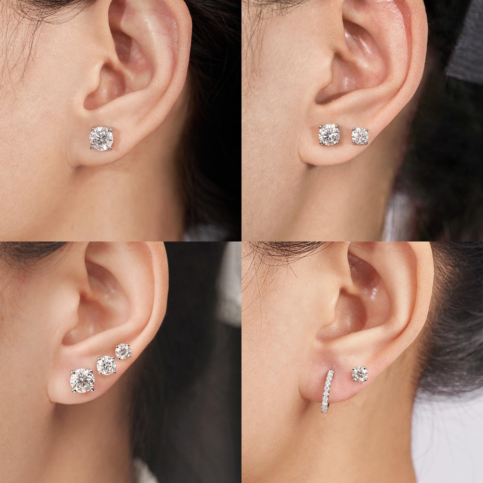 YODEWA Moissanite Stud Earrings for Women 925 Sterling Silver Hypoallergenic Flat Back 1 Pair DEF Color Lab Created Brilliant Round Moissanite Earrings (Silver 3CT)