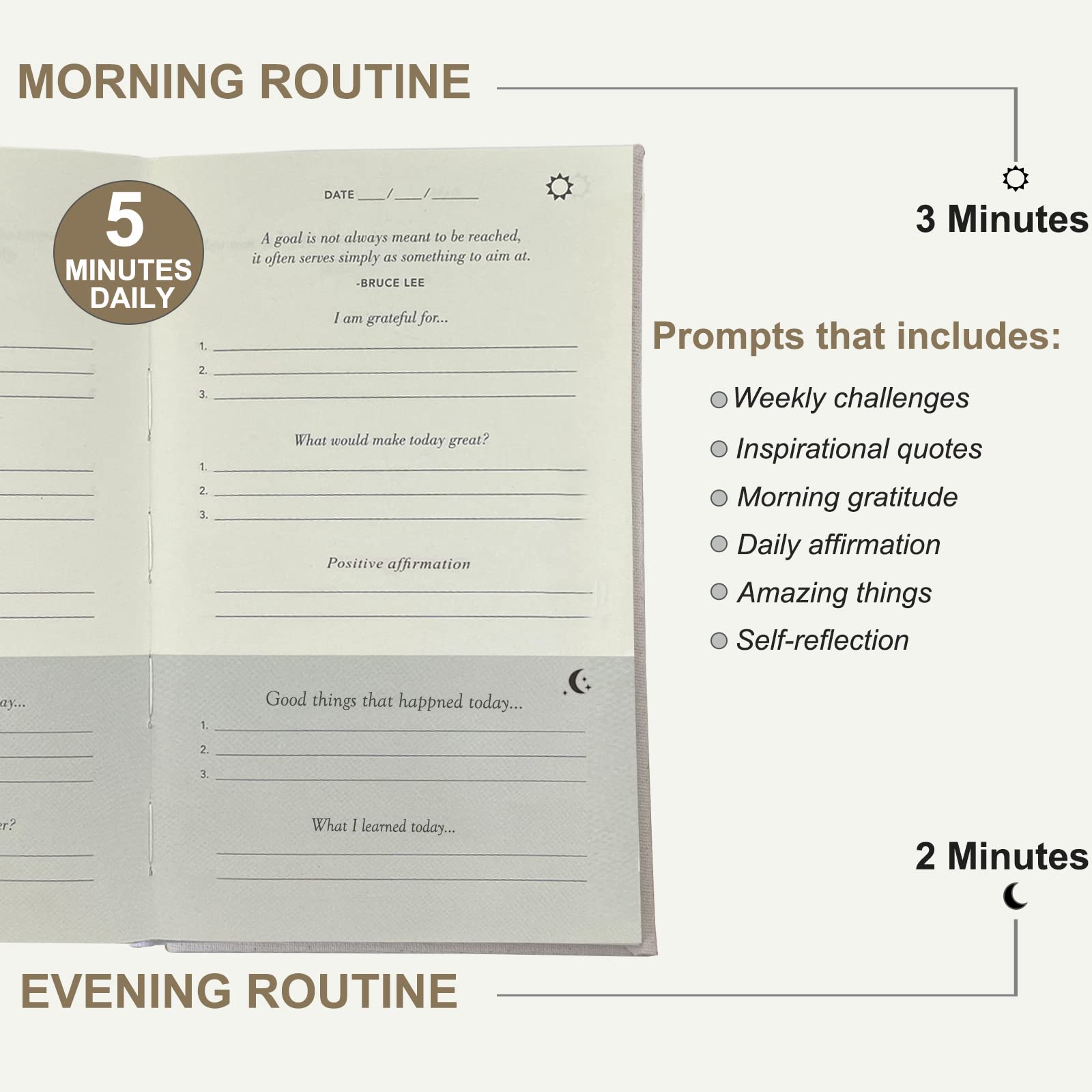 Gratitude Journal for Women - Quick Guided Daily Prompts with Positive Affirmations, Mindfulness Exercises for Happiness, Reflection & Wellness Self Care (5-Minute Routine)