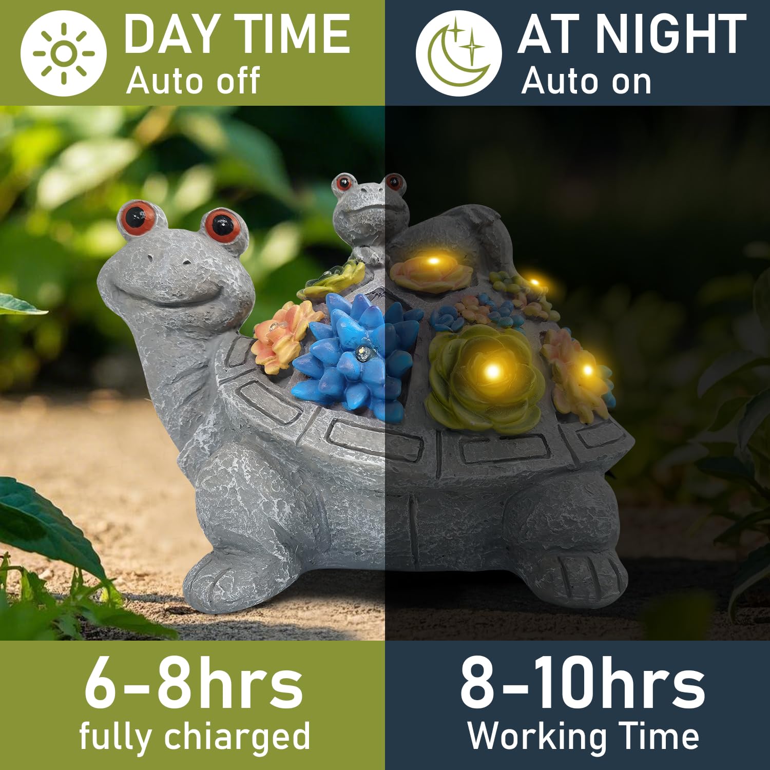 AXEN Solar Garden Outdoor Statues Turtle with Succulent and 7 LED Lights, Outdoor Decorations for Garden Patio Lawn Balcony Yard, Unique Housewarming Gifts