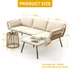 DWVO 3 Pieces Patio Furniture Set, Wicker Conversation Sectional Sofa, L-Shaped Sofa with 4 Seater for Backyard, Porch, Boho Detachable Lounger with Cushions and Coffee Table - Beige