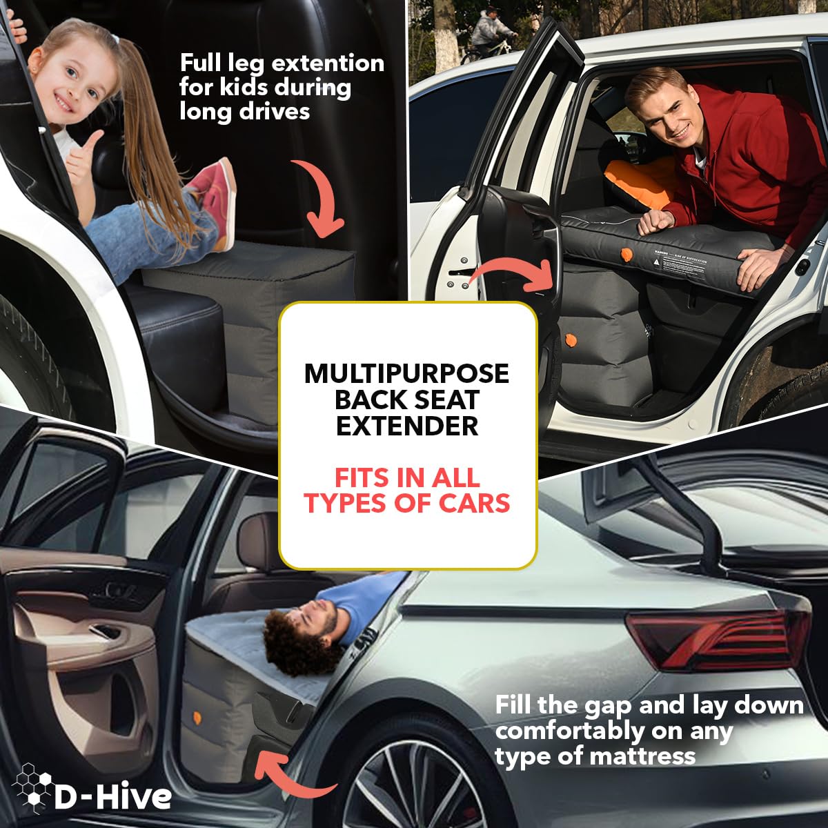 D-Hive Universal Complementary Car Mattress SUV Mattress Support, Inflatable Base Support Stool for SUV Air Mattress Car Camping, Maximize Sleeping Space