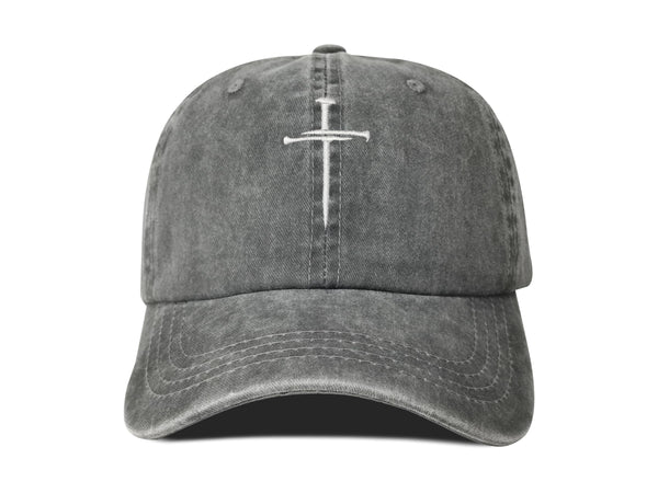 Hepandy Embroidered Three 3 Nails Cross Hat for Men, Christian Gifts for Women, Washed Gray Christ Jesus Hats Cotton Baseball Cap