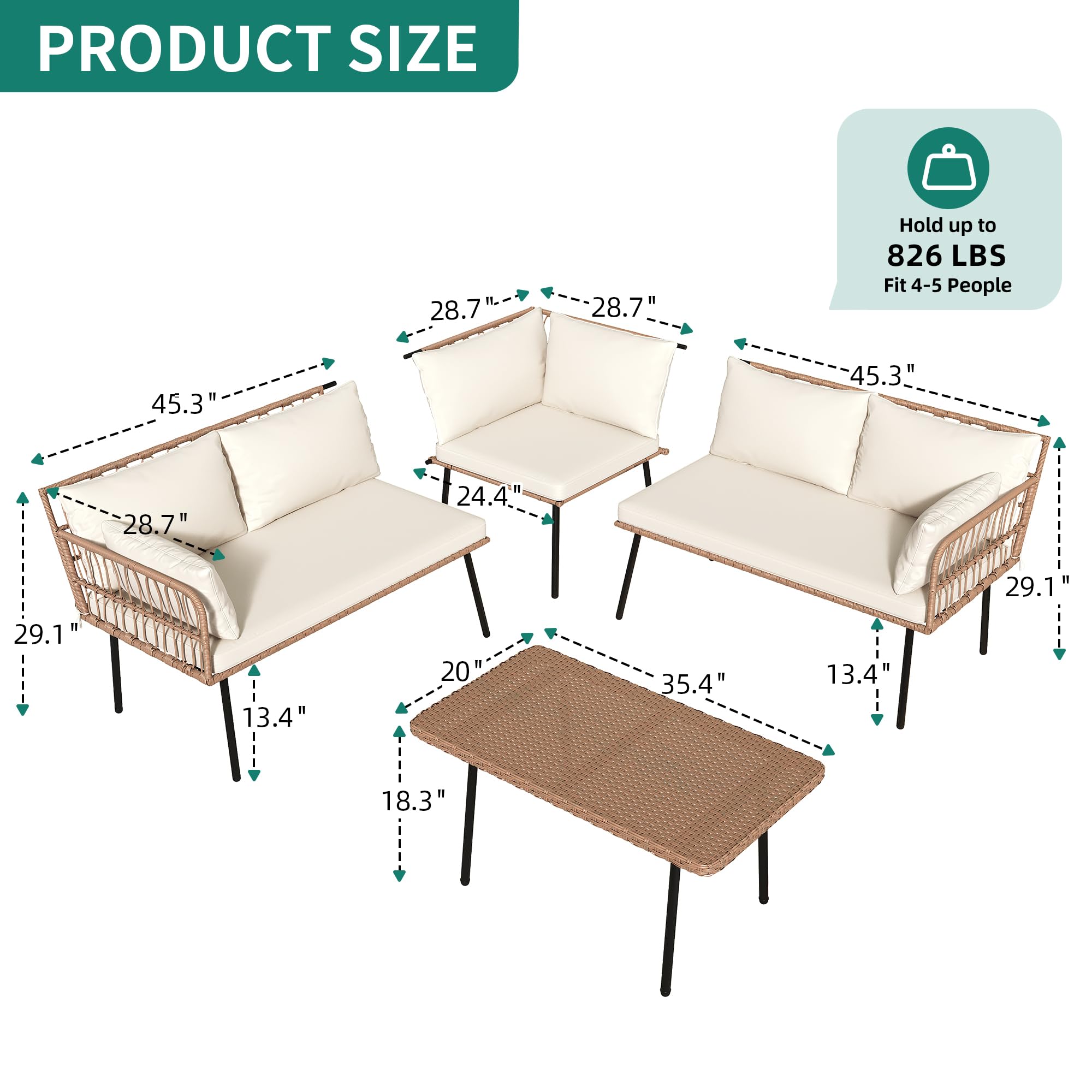 YITAHOME 4-Piece Wicker Patio Furniture Set, All Weather PE Rattan Conversation Set Sectional Sofa with Soft Cushions & Side Table, Porch Furniture for Deck, Balcony, Backyard - Beige