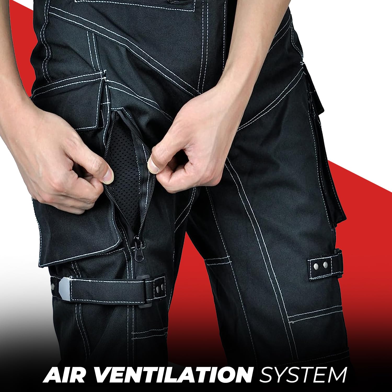 Motorcycle Pants for Men Dual Sport Motorbike Pant Waterproof, Windproof Riding Pants All-Weather with Removable CE Armored - Waist 38"- Inseam 32 Black