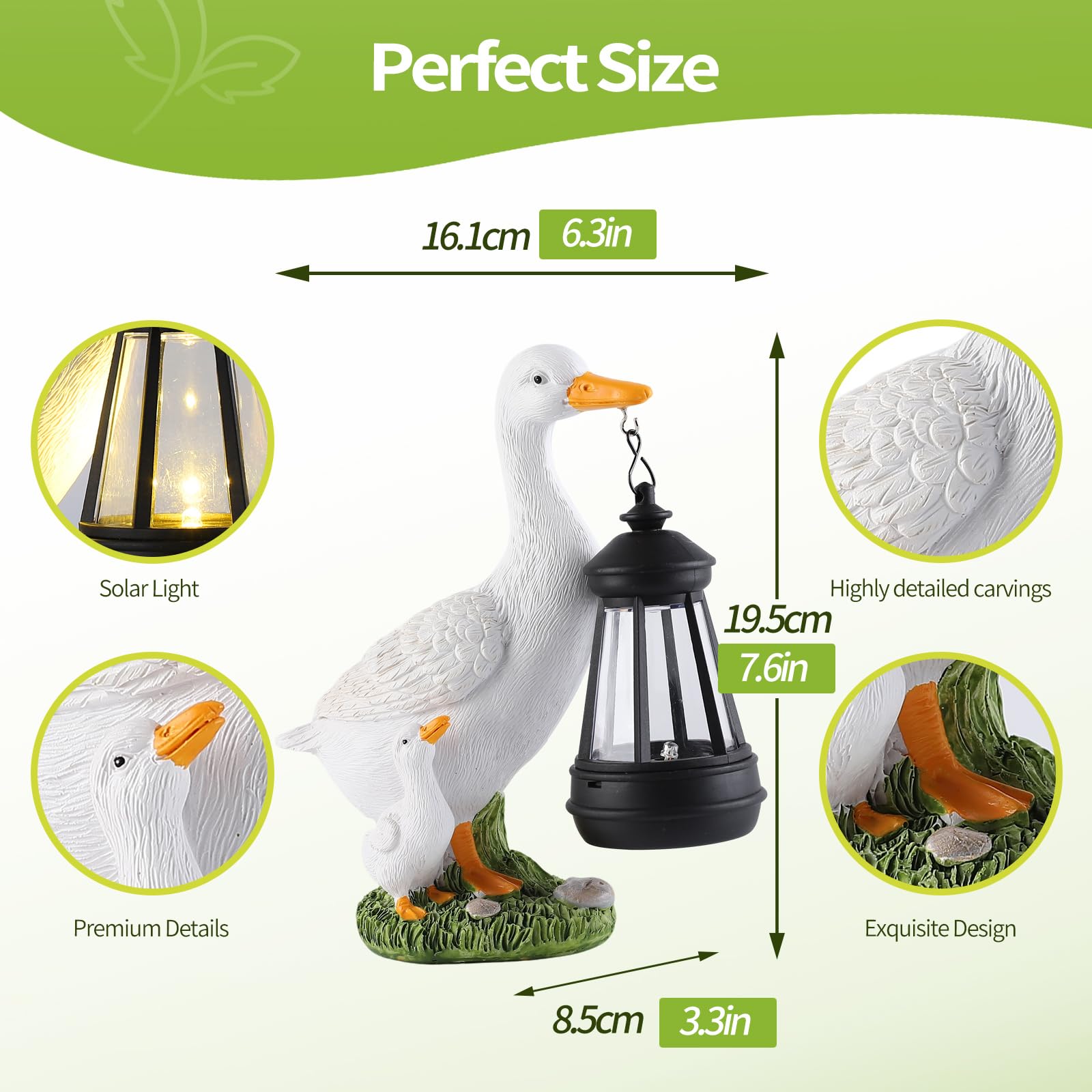 Solar Light Duck Statues, Porch Goose Statue for Front Yard Decor - Outdoor Lawn Ornaments, Garden Ducks and Goose Decorations, Perfect Yard Goose Decor and Duck Decoy for Garden Animals Theme