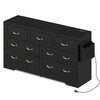 DWVO Large Buffet Sideboard Cabinet with 7 Drawers Power Outlets, Dressers Buffet Table Coffee Bar Wine Bar Storage Cabinet with Side Bags for Dining Room, Living Room (Black)