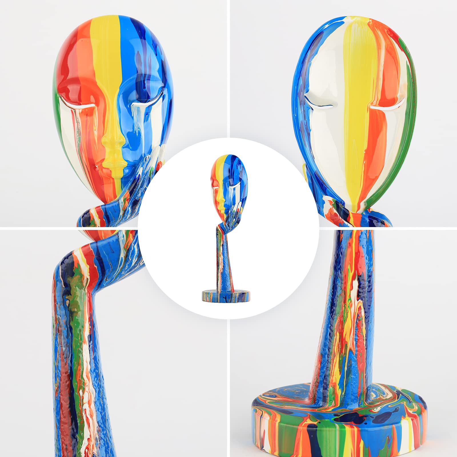 Creative Simple Colorful Women Face Art Statue Thinker Lady Sculpture Abstract Characters Crafts Ornaments Home Decor Modern Office Bedroom Study Room Studio Decorations (Large 15.3x4.9x4.9in)