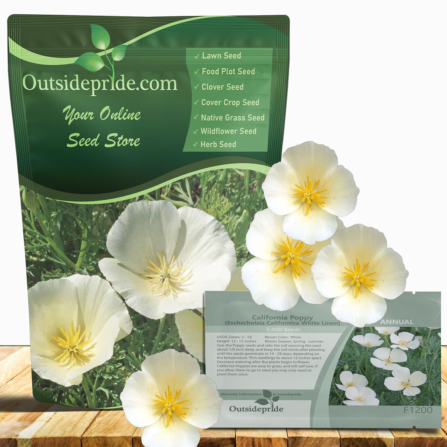 Outsidepride White Linen California Poppy Seeds - 1 Lb. Annual, Low Maintenance & Drought Tolerant Wildflower Seeds for Planting Vibrant Spring Blooms for Pollinator Gardens & Wildlife Habitats