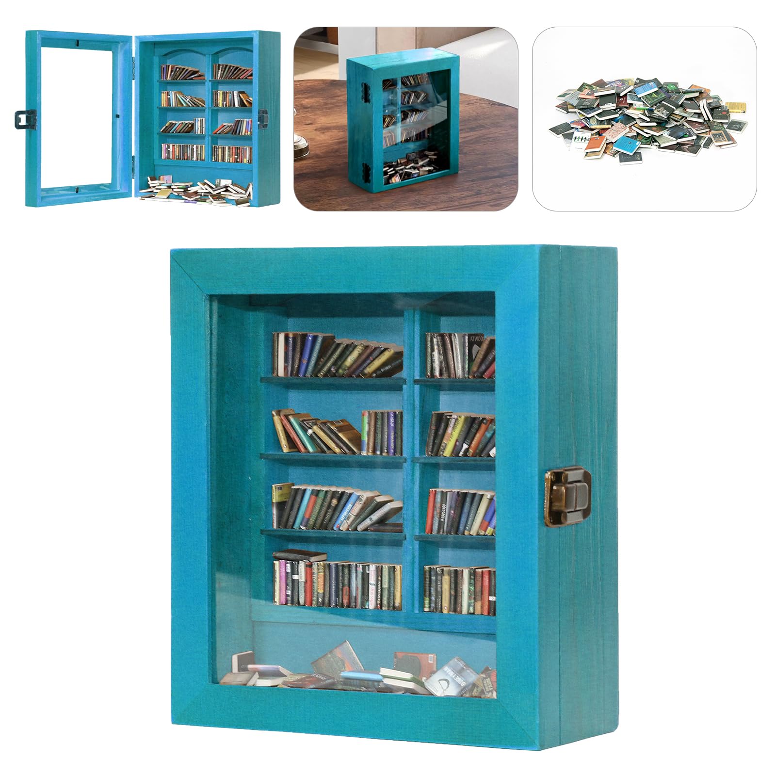 Anxiety Bookshelf for Shake Away Your Anxiety - Small Mini Display Shelf With 200Pcs Miniature Books, Funny Gifts for Lovers, Home Room Living Decor (Light Green)