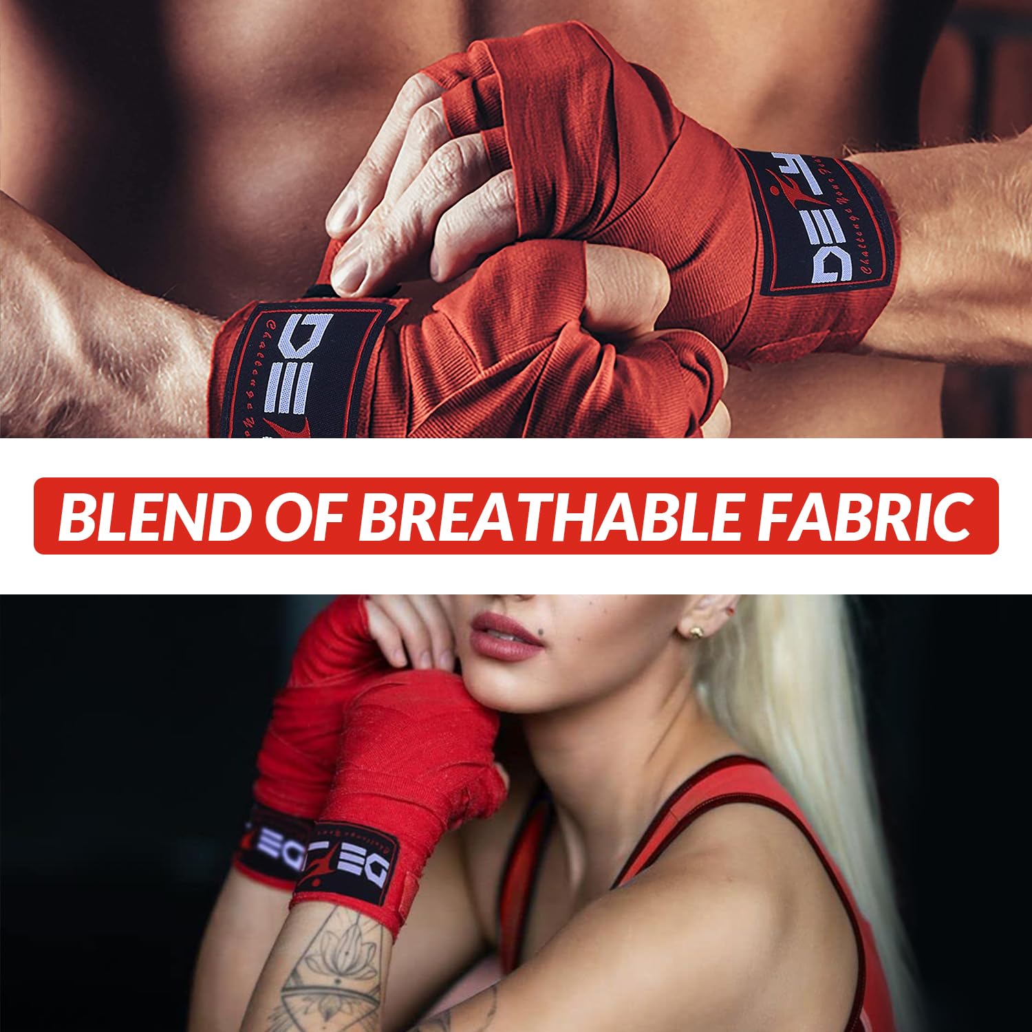 DEFY Professional 180 Inch Hand Wraps for Boxing Muay Thai MMA Elastic Bandages for Men & Women -Pair (Blue)
